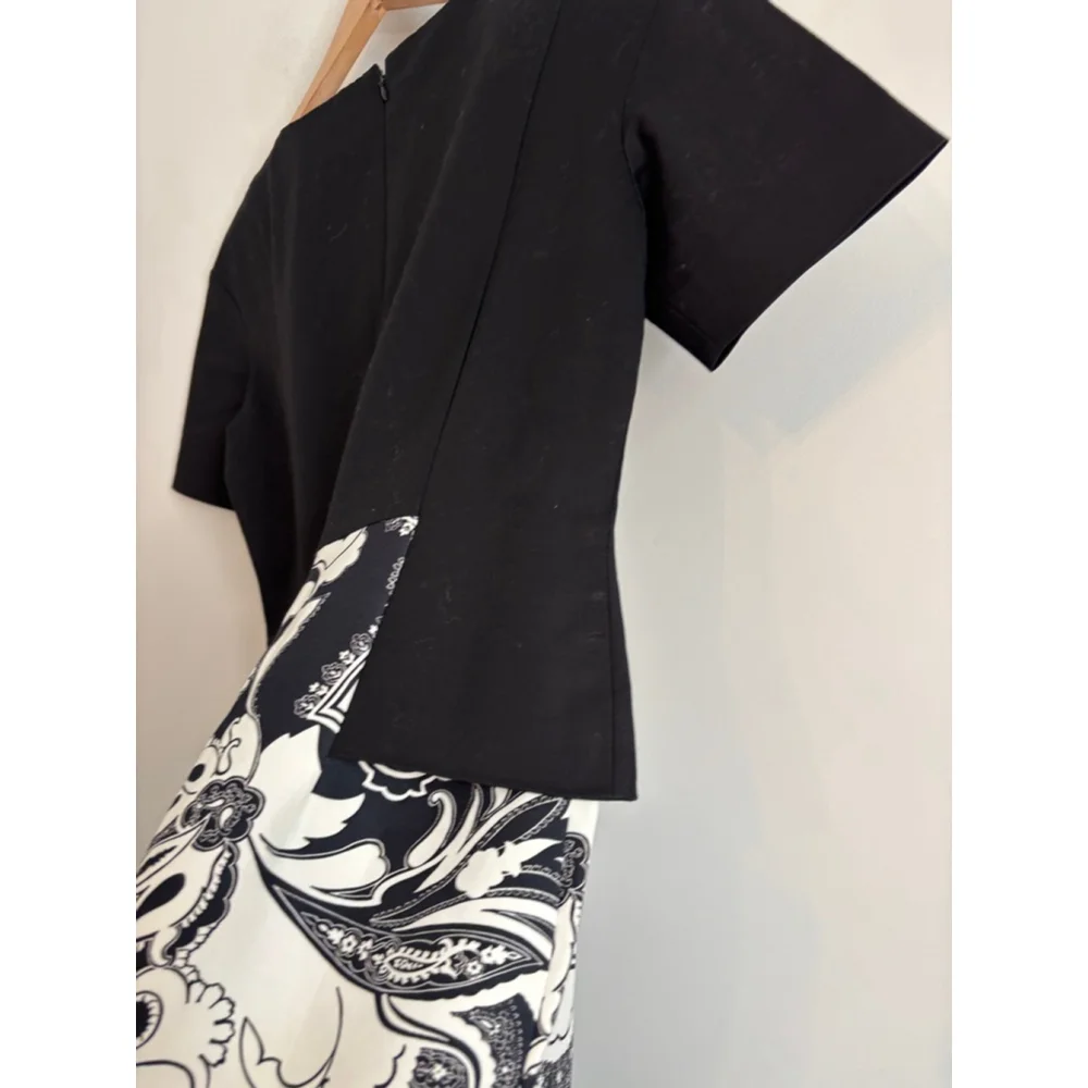 Etro Women's Euro 42 US 6 Black White Paisley Sheath Knee Length Dress Career - Picture 5 of 11
